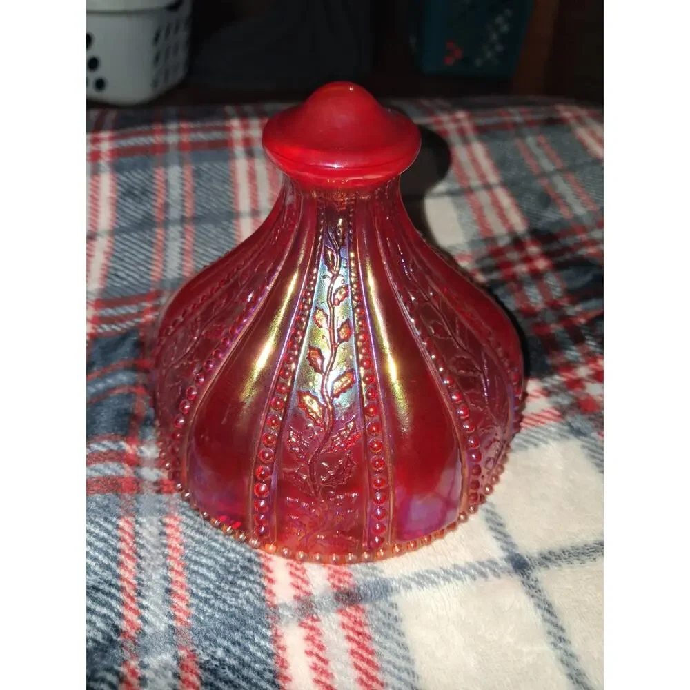 Vintage Amberlina Carnival Glass Domed Butter Dish Beaded Holly Summit UV